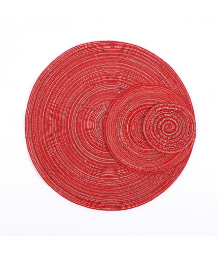 Red Round Diameter 30cm Nordic Cotton Yarn Placemat