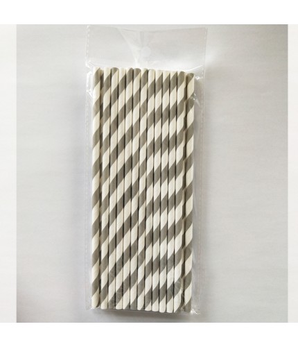 Striped Gray Paper Straw Pack