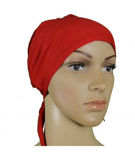 Red Tie Back Hijab Cap
