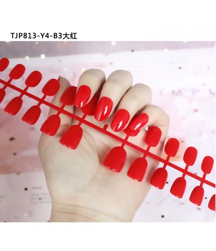 Tjp813-Y4-B3 Big Red Strip Fake Nails