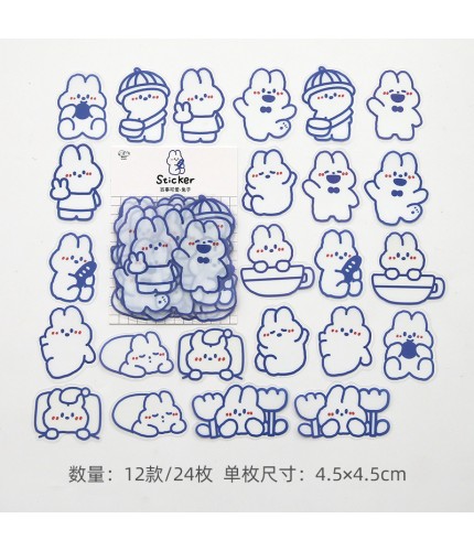 Rabbit-24 Pieces In 12 Styles Sticker Sheet