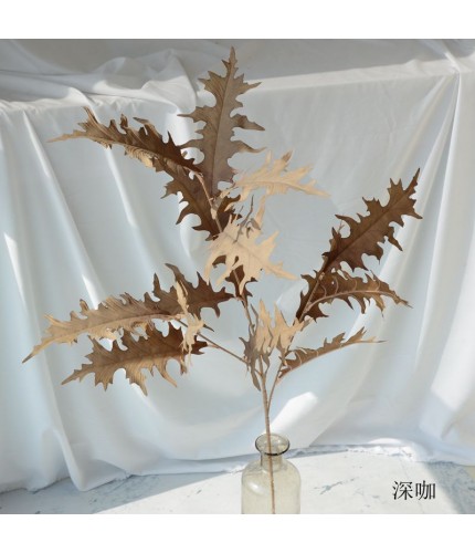 Single Branch Serrated Leaf Dark Coffee Artificial Flower Clearance