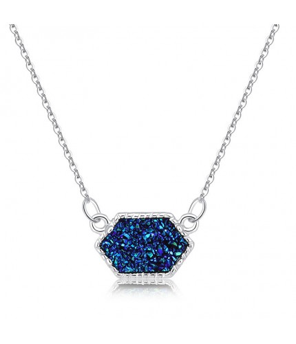 Nz344-Silver and Blue Crystal Cluster Necklace Pendant Clearance
