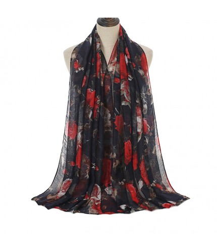 Navy 180-90 Rose Garden Viscose Print Hijab