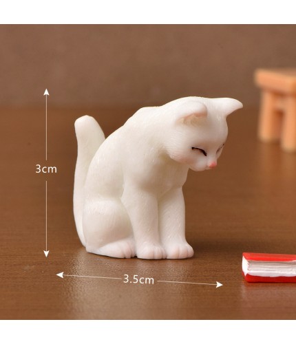 No 8 Bow - Headed White Cat Realistic Kitten Craft Miniatures