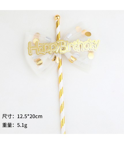 Straw Mesh Bow Hb Fairy Stick - Gold Cake Topper Clearance