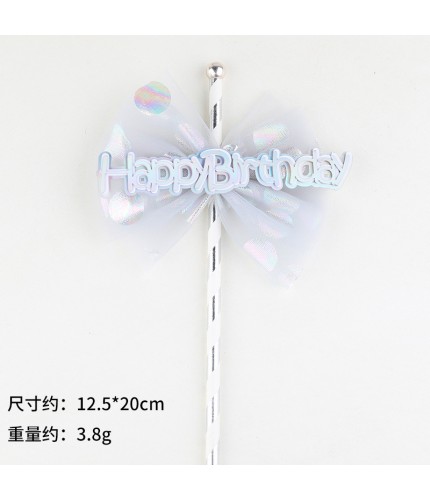 Straw Mesh Bow Hb Fairy Stick - Silver Cake Topper Clearance