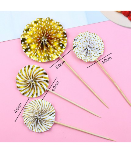 Round Folding Fan - Gold Cake Topper Clearance