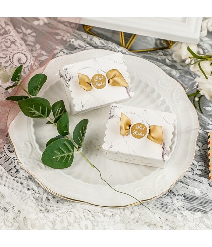 Ins Marble - Gold Ribbon Small Wedding Favors Box