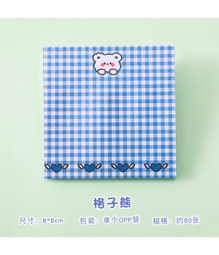 Cover 3# Plaid Bear Cute Post It Notes