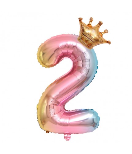 32 Inch Gradientnumber 2 Gold Small Crown Foil Balloon