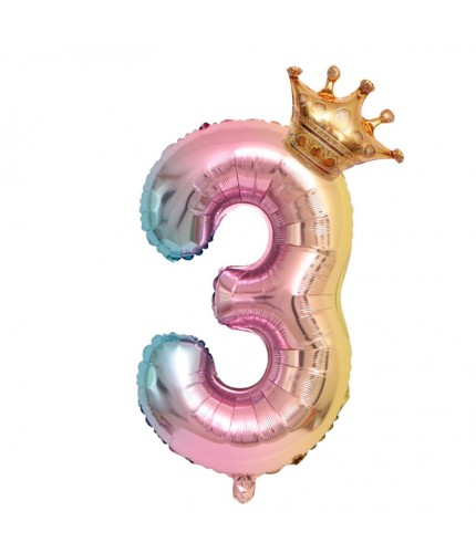 32 Inch Gradientnumber 3 Gold Small Crown Foil Balloon