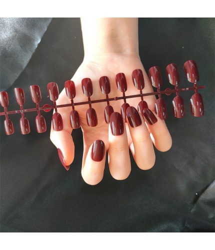 Tjp1077-Y16-B3 Dark Wine Red Strip Fake Nails