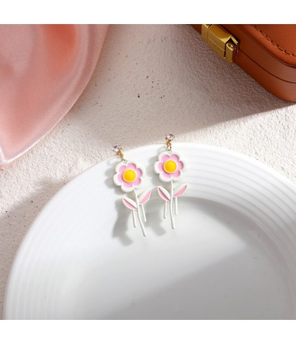 7 White Pink Contrast Flowers KStyle Earring Studs