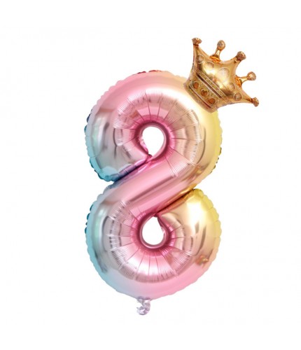 32 Inch Gradientnumber 8 Gold Small Crown Foil Balloon