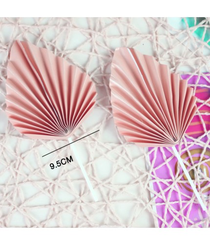 Pink - Small - Leaf Folding Fan - 2 Pieces Cake Topper