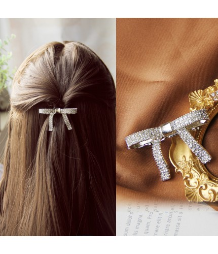 Silver-Light Luxury Bowknot Spring Clip Korean Style Hair Clip Clearance
