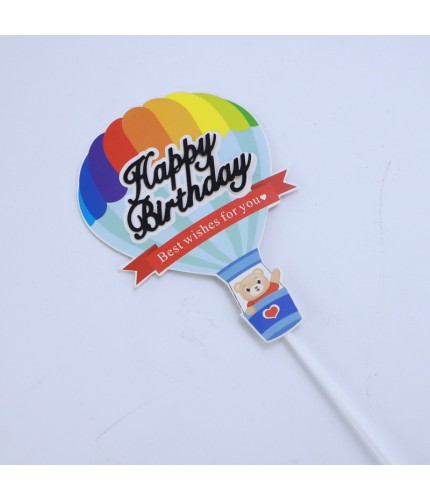 Bear Balloon Black Happy - 1 Piece Cake Topper