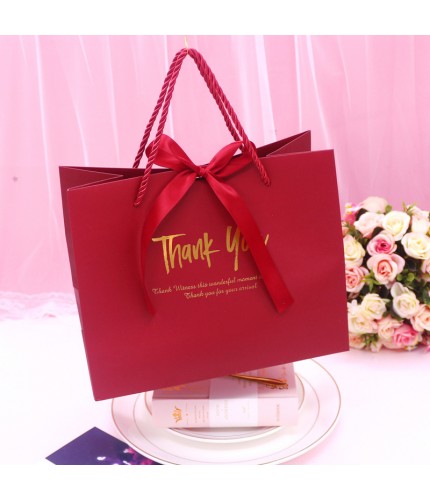 Thank Wine Red - Wine Red Ribbons Large Tote Bag - Ribbon Gift Bag