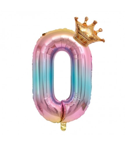 32 Inch Gradientnumber 0 Gold Small Crown Foil Balloon