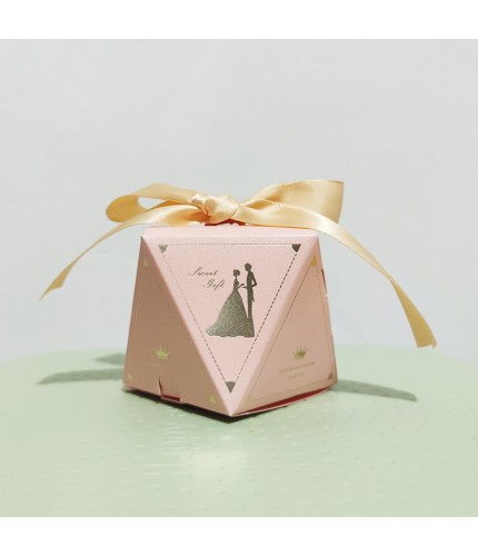 Pink Wedding - Gold Ribbon Large 7X7X10Cm Wedding Favors Box