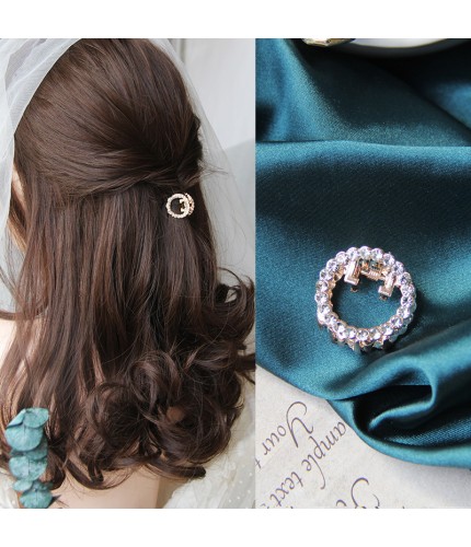 Rose Gold-Small Round Rhinestone Clamp Kstyle Hair Clip Clearance