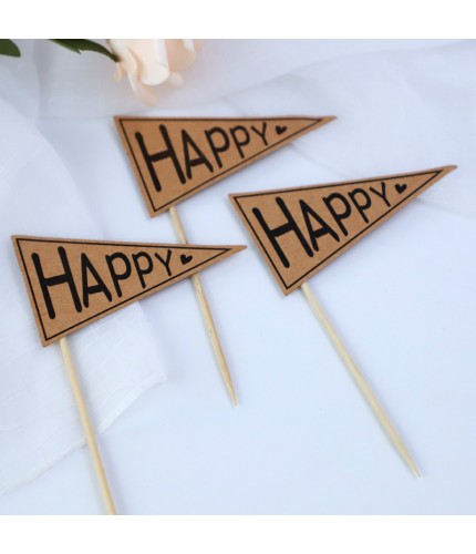 Happy Flag - 3 Pieces Cake Topper Decoration Clearance