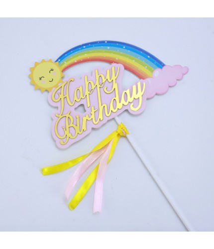 Blue Rainbow - Ribbon - Pink - 1 Pack Cake Topper