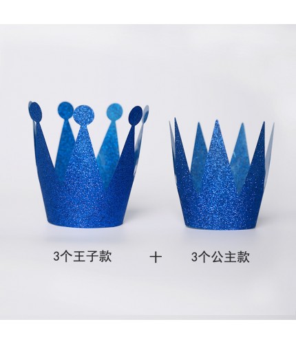 6 Sets Of Blue Birthday Crown Glitter Birthday Party Hat