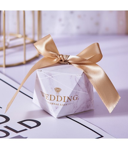 Marble - Gold Ribbon Small Wedding Favors Box