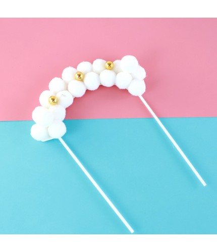 White - 1 Piece - Small Hair Ball 3 Gold Beads Cake Topper Clearance
