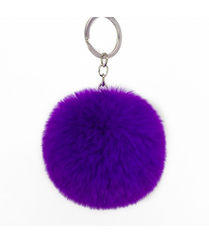 Purple 8cm Pompom Faux Fur Keyring