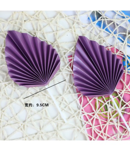 Purple - Small - Leaf Folding Fan - 2 Pieces Cake Topper