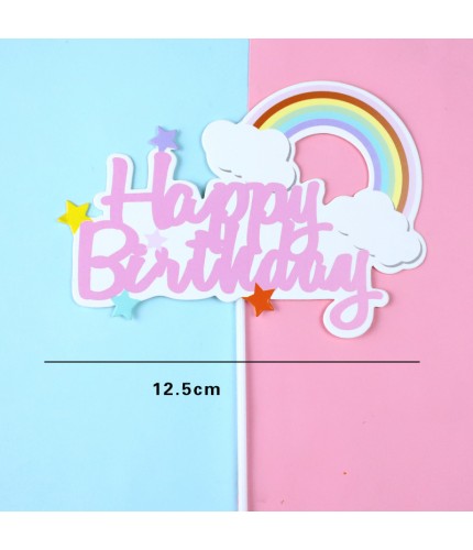 Pink - Star Rainbow - 10 Pieces Cake Topper Decoration Clearance