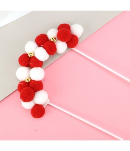 Red - 1 Piece - Small Hair Ball 3 Gold Beads Cake Topper Clearance