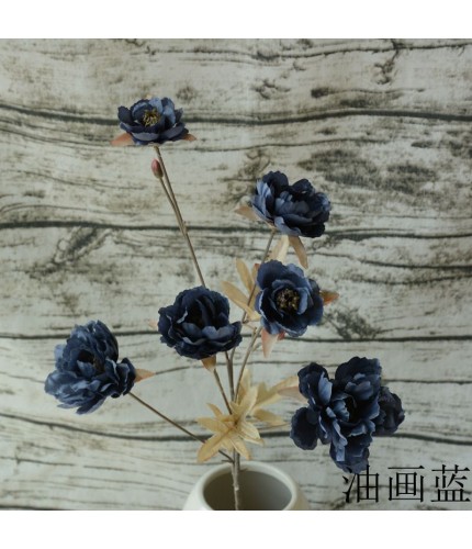 6 Peony Oil Painting Blue Artificial Flower Clearance