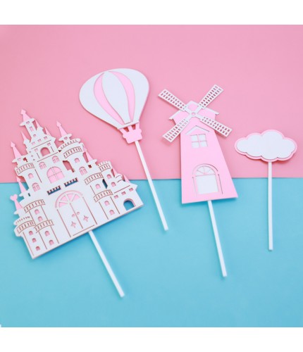 Pink Castle Set - 4 Pieces Cake Topper