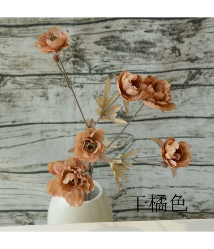 6 Peony Dried Orange Artificial Flower Clearance