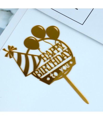 Gold - Three Balloons Hp - Acrylic With Bottom Plate - 1 Pack Cake Topper
