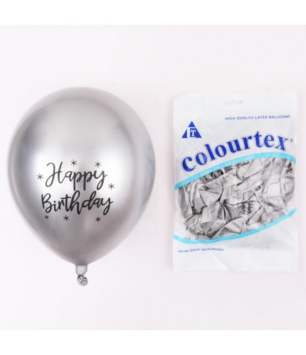 Single Print Birthday Metallic Silver Balloon
