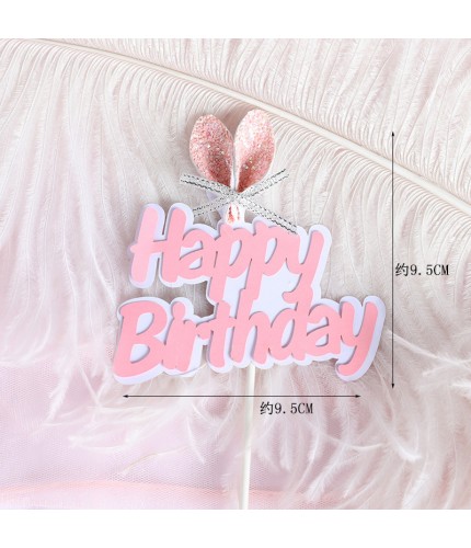 Pink Three - Dimensional Rabbit Ears Hb Cake Topper Clearance