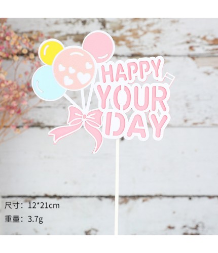 Bow Love Balloon Happyday - Pink Cake Topper Clearance