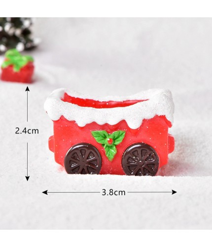 New Christmas Carriage With Green Leaves Christmas Train Series Micro Landscape Miniature Craft Supplies Clearance