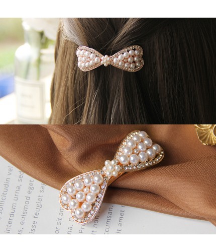 Pearl Flower Bow Spring Clip Korean Style Hair Clip Clearance