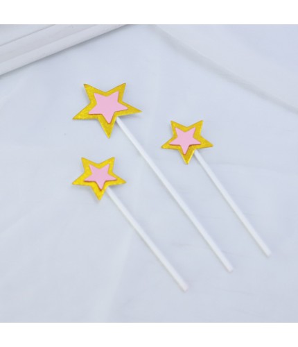 Pink Classic Five - Pointed Star - 3 Pieces Cake Topper