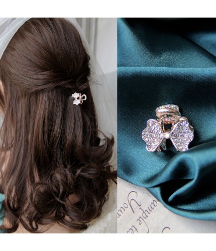 Rose Gold-Bow Knot Flower Rhinestone Clamp Kstyle Hair Clip Clearance