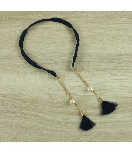 Navy pearl chain headband