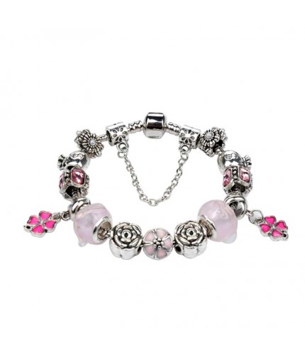 Pink Lucky Rose Charm Bracelet